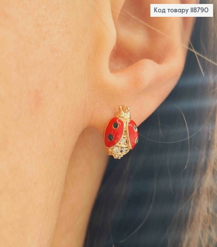 Серьги кольца (1см), "Бедрик" с Блестящими камешками (1,2см), XUPING 18K 118790 фото 3