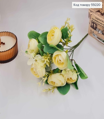 Композиция декоративная "МОЛОЧНАЯ Камелия (7 головок) с белыми приложениями", высота 31см 551220 фото 2