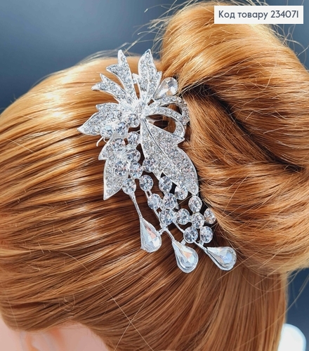 Гребень для волос в камешках 10см, серебряного цвета 234071 фото 3