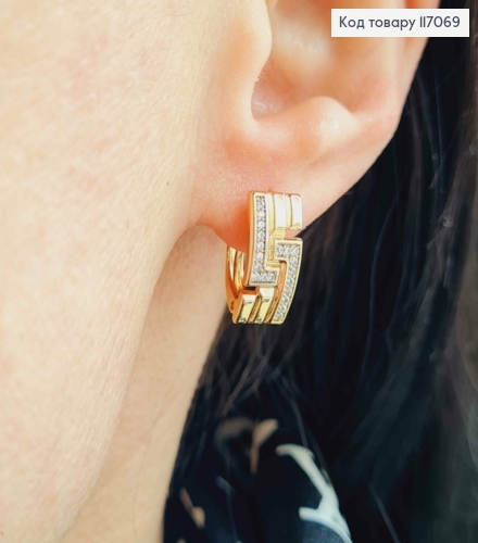 Серьги, рельефные пластинки с камешками, 1,5см, Xuping 18K 117069 фото 2