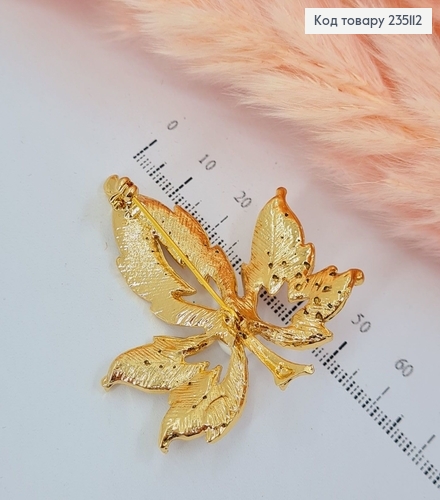 Брошь металл Кленовый листик с камешками 235112 фото 2