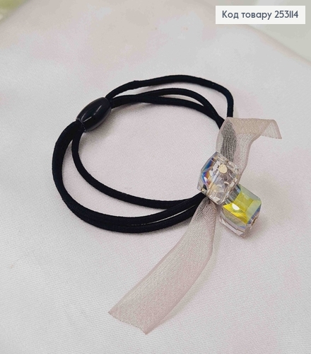 Резинка потрійна з двома квадратними кристаликами, та лентою кольори в асортименті. 253114 фото 3