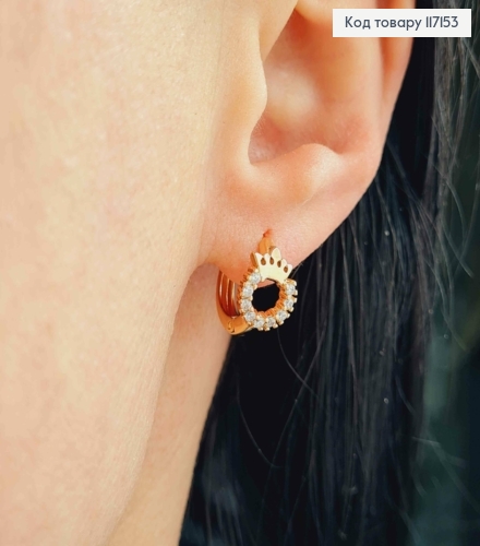 Сережки  кільця  (1см) з коронованим колечком (0,6см) в камінцях  XUPING 18K 117153 фото 2