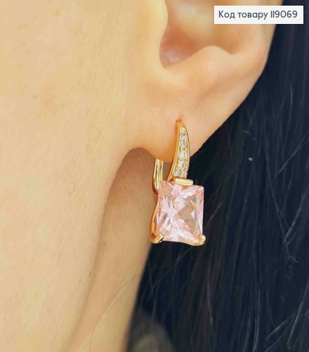 Серьги с Розовым квадратным камнем, 2см, английская застежка, XUPING 18K 119069 фото 2