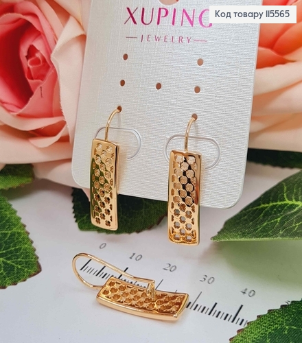 Серьги прямоугольные пластинки 2см, с орнаментом, франц. зам, Xuping 18K 115565 фото 2
