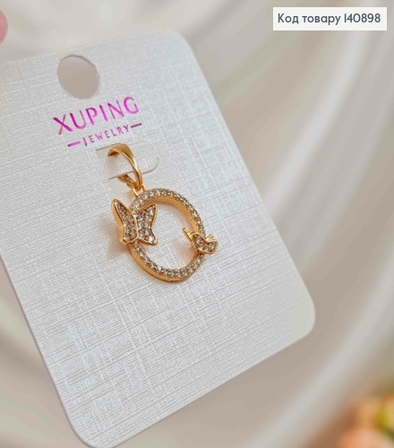 Кулон, кільце в камінцях, з метеликами, 1,4см, Xuping 18K 140898 фото 2