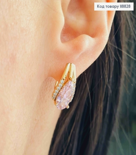 Серьги "Ксения" украшены Розовым камнем, 1,7см, англ. застежка, Xuping 18К 118828 фото 2