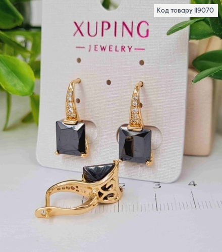 Сережки з Чорним квадратним каменем, 2см, англійська застібка, XUPING 18K 119070 фото 2