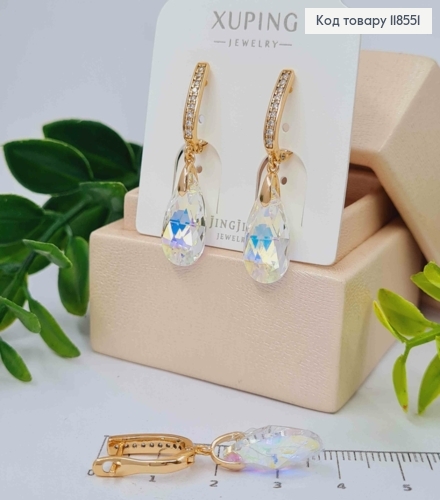 Серьги с подвесным Блестящим камнем Сваровски, 1,4+1,9 см, англ. застежка, Xuping 18К 118551 фото 2