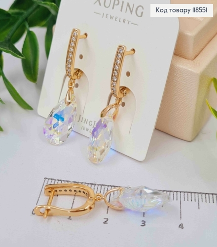 Серьги с подвесным Блестящим камнем Сваровски, 1,4+1,9 см, англ. застежка, Xuping 18К 118551 фото 4