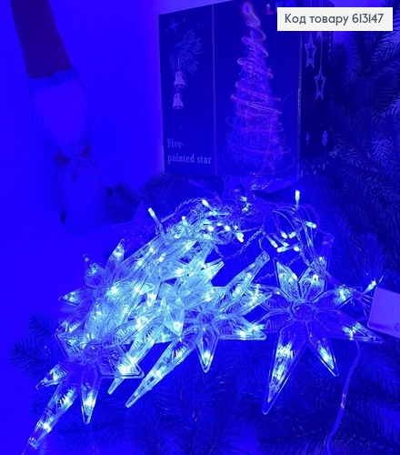 Гирлянда шторка Звезда белая проволока 3*0,5-1 м 144 LED синяя(с удлинителем) 613147 фото 2