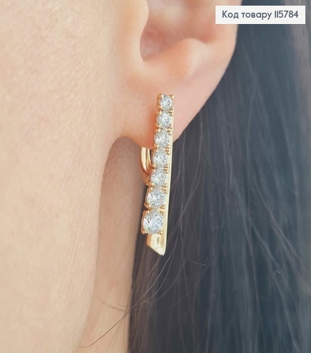 Серьги "Эней", стрелы с двойными пластинками, в камнях, 2,5см, англ. зам. Xuping 18K 115784 фото 2
