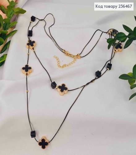 Бижутерия двойная на шею с Van Cleef и квадратными бусинами, 80+6м, Черного+Золото цвета. 236467 фото 2