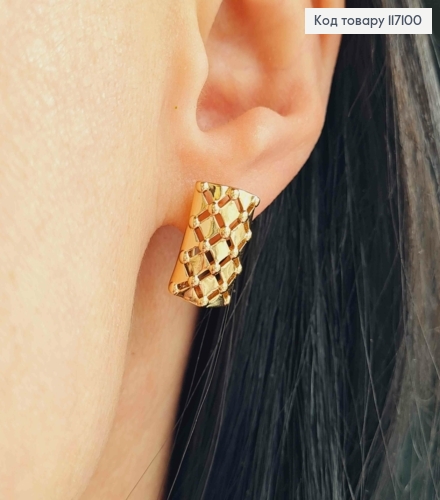 Сережки Ажурна прямокутна пластинка, 1,5*1см, англ.заст. Xuping 18K 117100 фото 3