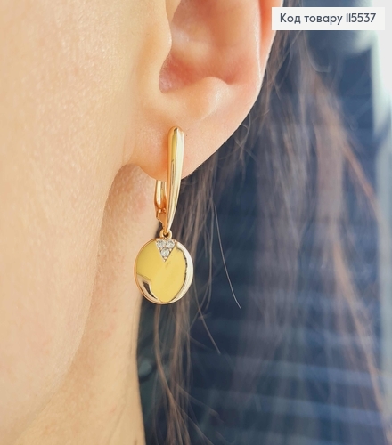 Серьги стрелы 1,5см, с подвеской плоской монеткой с камешками 1см, англ. зам. Xuping 18K 115537 фото 2
