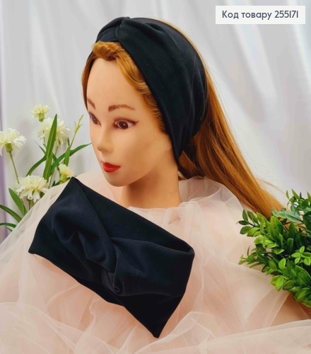 Повязка чалма трикотаж  "Замш", ЧОРНАЯ, диаметр 50 см, ширина 11 см, ручная работа, Украина. 275048 фото 2