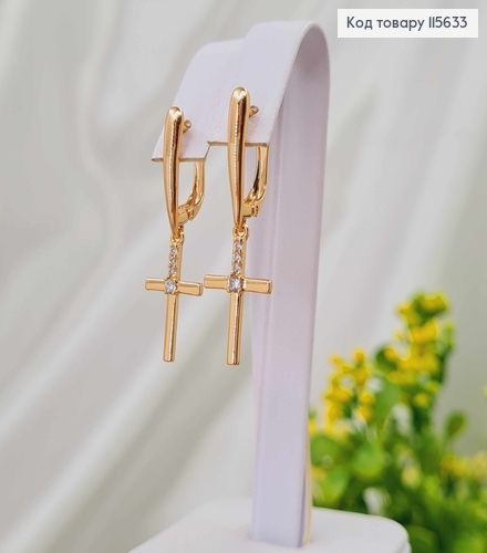 Сережки, з підвіскою 1,5см, хрестиком з камінчиком , англ. заст. Xuping 18K 115633 фото 3