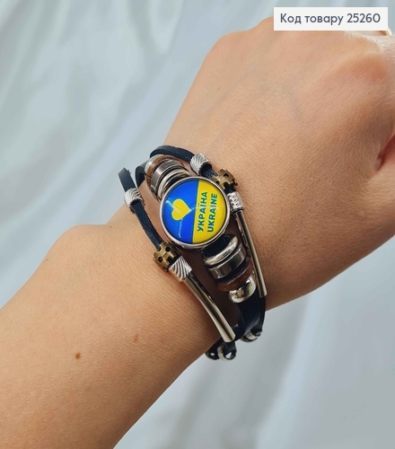 Браслет кожаный, черного цвета С надписью "Украина", с металлическими шайбочками, на заклепках 25260 фото 2