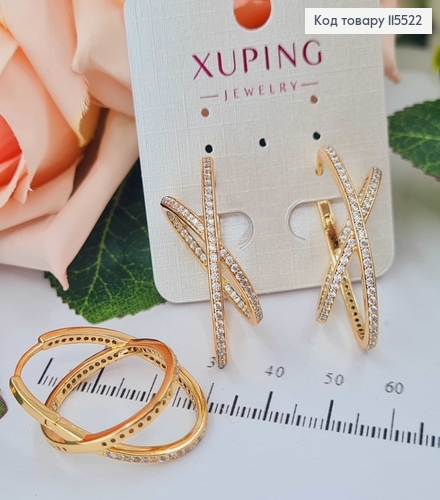Серьги кольца, овальные, "Две орбиты" 2,5см, Xuping 18K 115522 фото 2