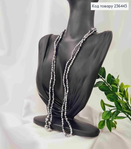 Бижутерия на шею из бусинок, 116см, цвета Серебряный-Металик, Hand Made 236443 фото 2