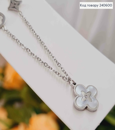 Цепочка серебряного цвета, "Van Cleef" с подвесками, 45+5см сталь Stainless Steel 240600 фото 2