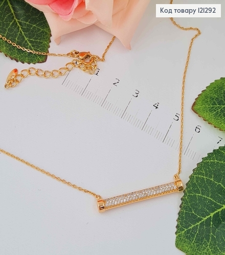 Цепочка якорное плетение, с подвеской прямоугольной пластинкой в камнях, дл. 45+5см, Xuping 18К 121292 фото 2
