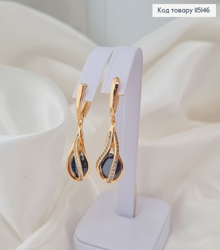 Сережки підвіски  "Спіраль" в камінцях, 3,5см з англ. заст. Xuping 18K 115146 фото 2