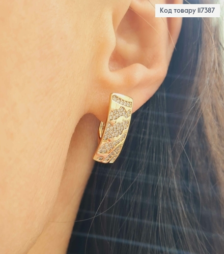 Сережки Прямокутна пластина прикрашена блискучими камінцями, 1,9*0,8см, англ застібка, XUPING 18K 117387 фото 2