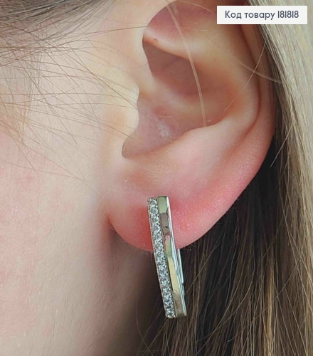 Сережки родованные Стрелы украшены Блестящими камешками в один ряд, 2,5см, англ. 181818 фото 2