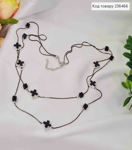Бижутерия на шею двойная с Van Cleef и квадратными бусинами, 80+6м, Черного+Серебро цвета 236466 фото 2