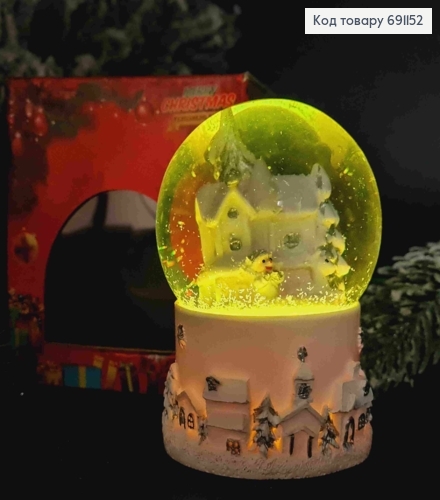 Новорічна Снігова Куля (світиться), скляна на керамічній основі, "ГНОМ з БУДИНКОМ", вис.9см, діа.7см 691152 фото 2