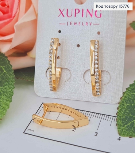 Сережки стріли, з рядочком камінців, 2,5см, англ. заст. Xuping 18К 115776 фото 2