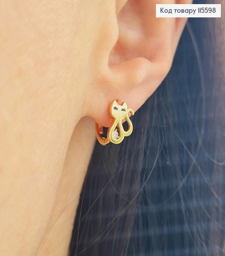 Серьги кольца 1см, Кошечка с камешком, 1см, Xuping 18K 115598 фото 2