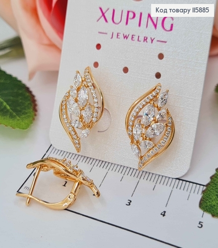 Сережки, "Розкіш" з гілочкою в камінцях , 2,5см, англ. заст. Xuping 18K 115885 фото 2