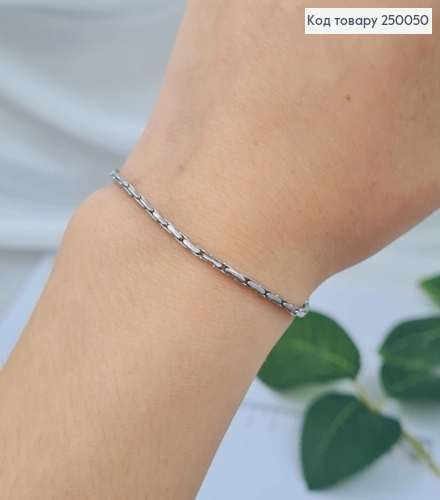 Браслет серебряного цвета, ширина 2мм, длина 19+3см, сталь Stainless Steel 250050 фото 2