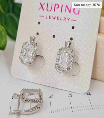Серьги блестящие Камень в оправе из камней, длина 1,4см, английская застежка, Xuping 181778 фото 2