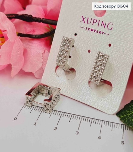 Серьги родовые квадратные "Ажурные", ширина 5мм, длина 1,4см, Xuping 181604 фото 2