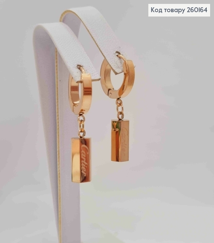 Серьги кольца (1,3см) Медного цвета, с шестиугольной подвеской Cartier (1,2см), Stainless Steel 260164 фото 2