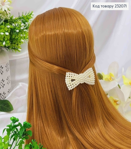Заколка Тик-так 8см БАНТИК  с бусинками (имитация) 232071 фото 2