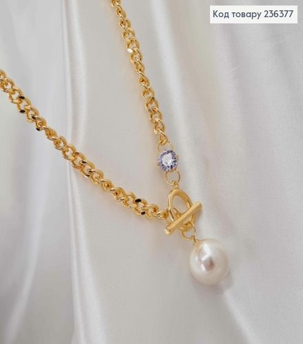 Бижутерия на шею цепочка с Большой Жемчужиной, 46см, золотого цвета, Fashion Jewelry 236377 фото 2