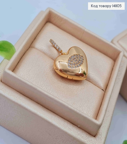 Открывающийся кулон "Сердце" с Блестящими камешками, 1,6см, Xuping 18К 141105 фото 2